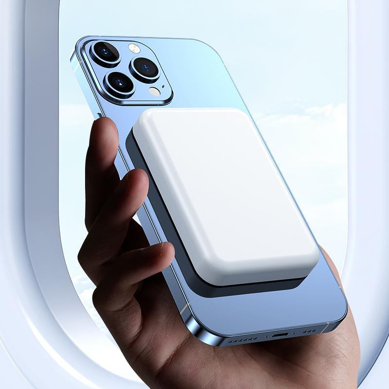 Magnetic Wireless Power Bank 5000mAh - MagSafe-Compatible Portable Charger with Up to 15W Wireless Charging and 20W USB-C PD, Slim Mini Battery Pack for iPhone 12-17 & Qi-Enabled Android Devices (Includes Ring)