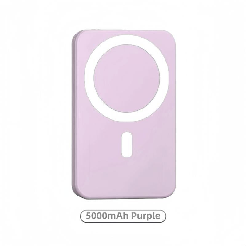 Magnetic Wireless Power Bank 5000mAh - MagSafe-Compatible Portable Charger with Up to 15W Wireless Charging and 20W USB-C PD, Slim Mini Battery Pack for iPhone 12-17 & Qi-Enabled Android Devices (Includes Ring)