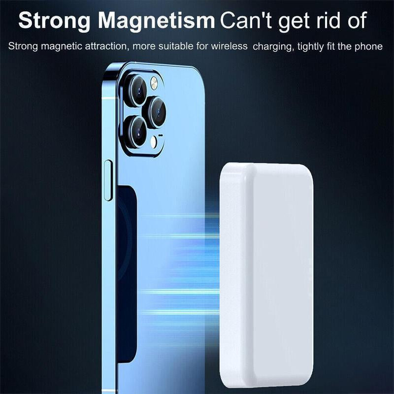 Magnetic Wireless Power Bank 5000mAh - MagSafe-Compatible Portable Charger with Up to 15W Wireless Charging and 20W USB-C PD, Slim Mini Battery Pack for iPhone 12-17 & Qi-Enabled Android Devices (Includes Ring)