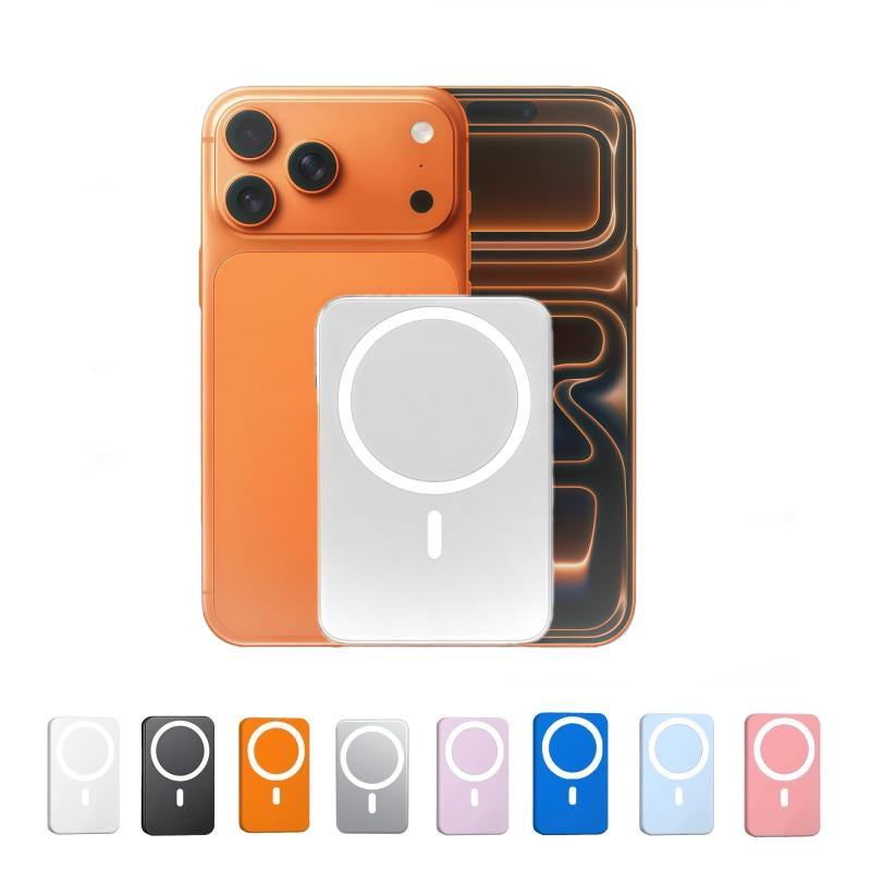 Magnetic Wireless Power Bank 5000mAh - MagSafe-Compatible Portable Charger with Up to 15W Wireless Charging and 20W USB-C PD, Slim Mini Battery Pack for iPhone 12-17 & Qi-Enabled Android Devices (Includes Ring)