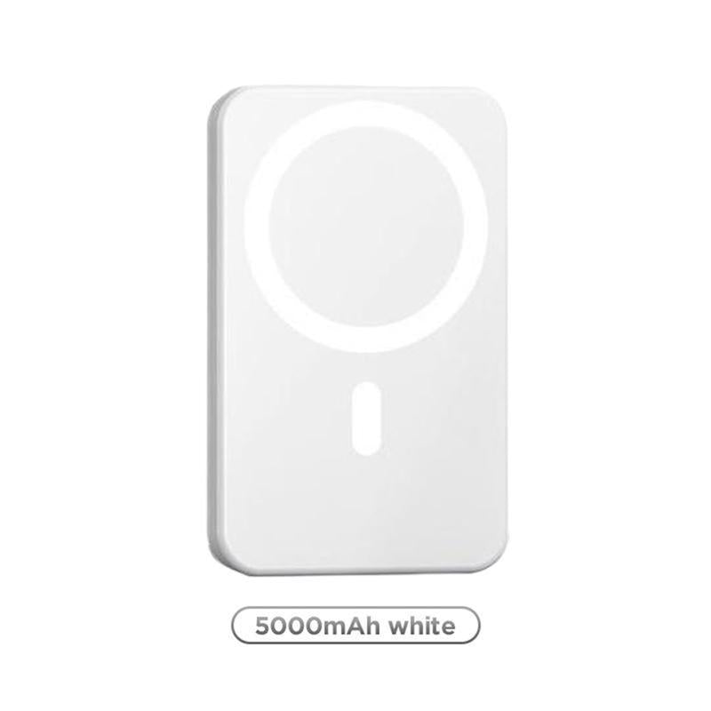 Magnetic Wireless Power Bank 5000mAh - MagSafe-Compatible Portable Charger with Up to 15W Wireless Charging and 20W USB-C PD, Slim Mini Battery Pack for iPhone 12-17 & Qi-Enabled Android Devices (Includes Ring)